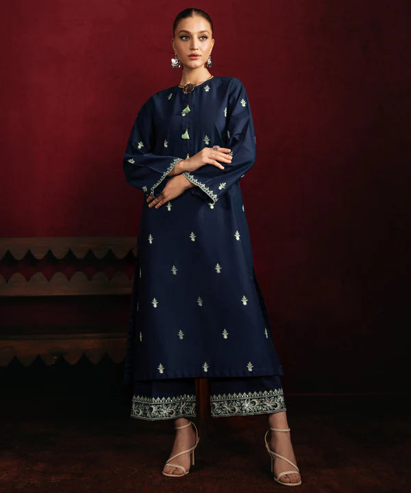 Sapphire- Navy Blue Embroidered Cambric Suit