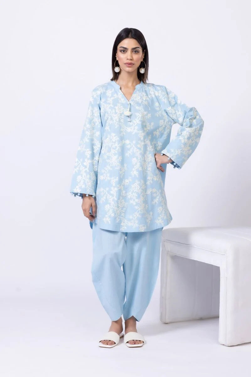 Khaadi- Crosshatch Poplin Blue 2 Pc