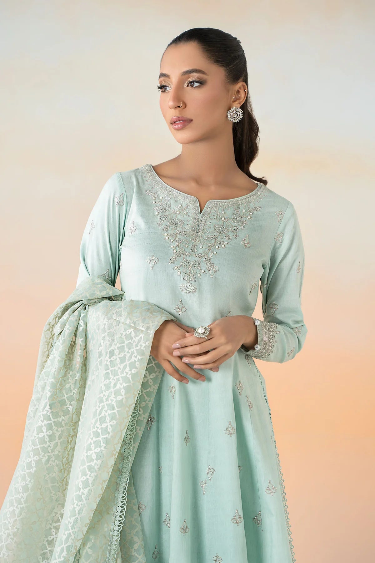 Maria.B- Ice Blue 3 Piece Embroidered Dobby Lawn Suit