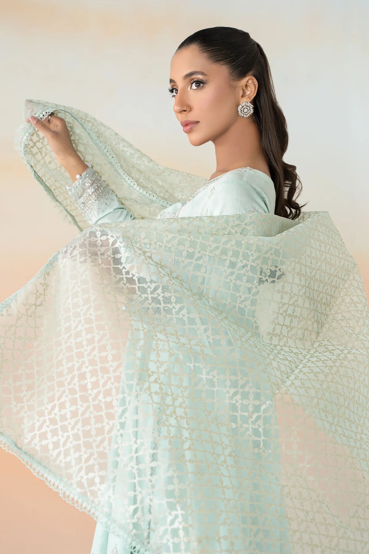Maria.B- Ice Blue 3 Piece Embroidered Dobby Lawn Suit