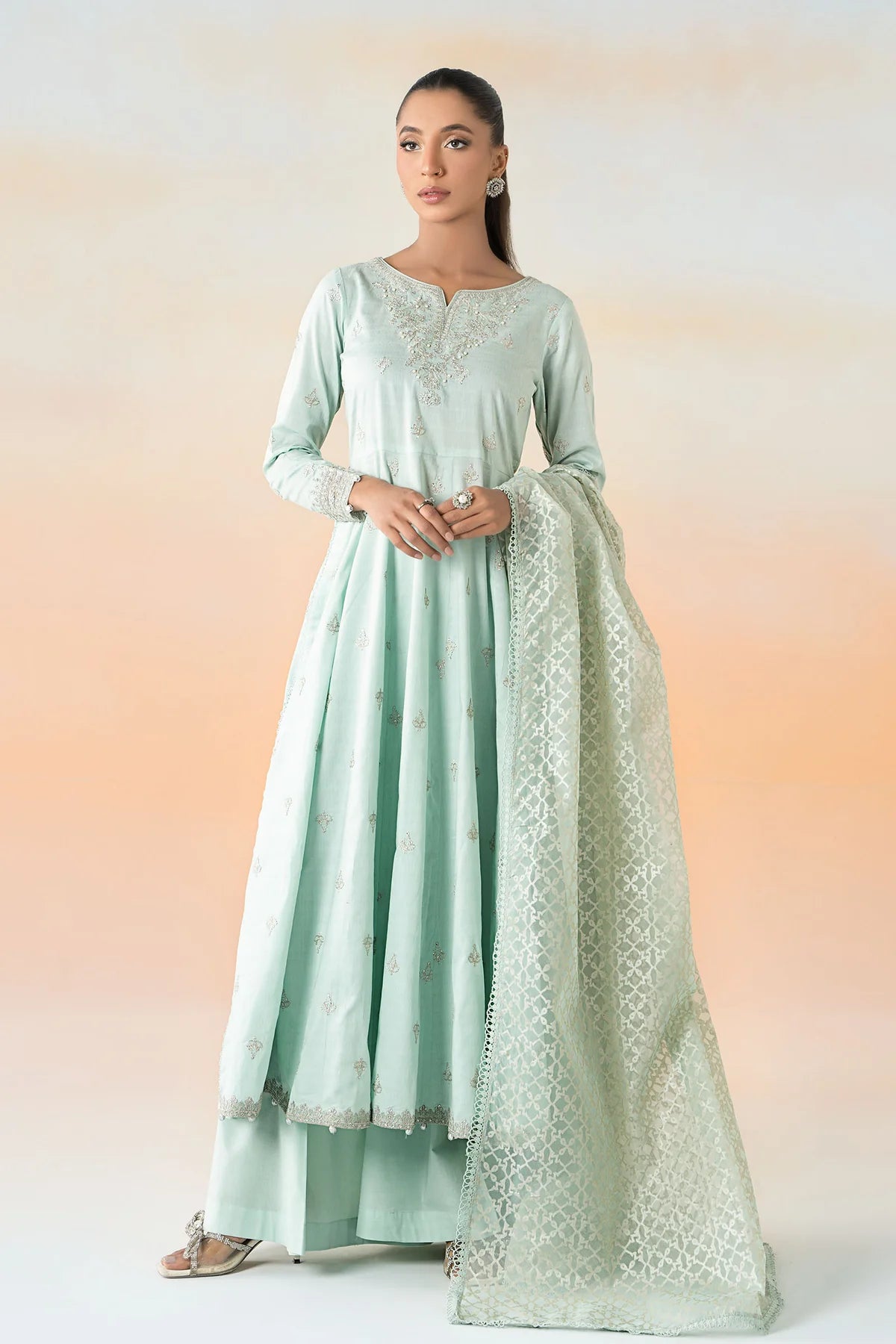 Maria.B- Ice Blue 3 Piece Embroidered Dobby Lawn Suit