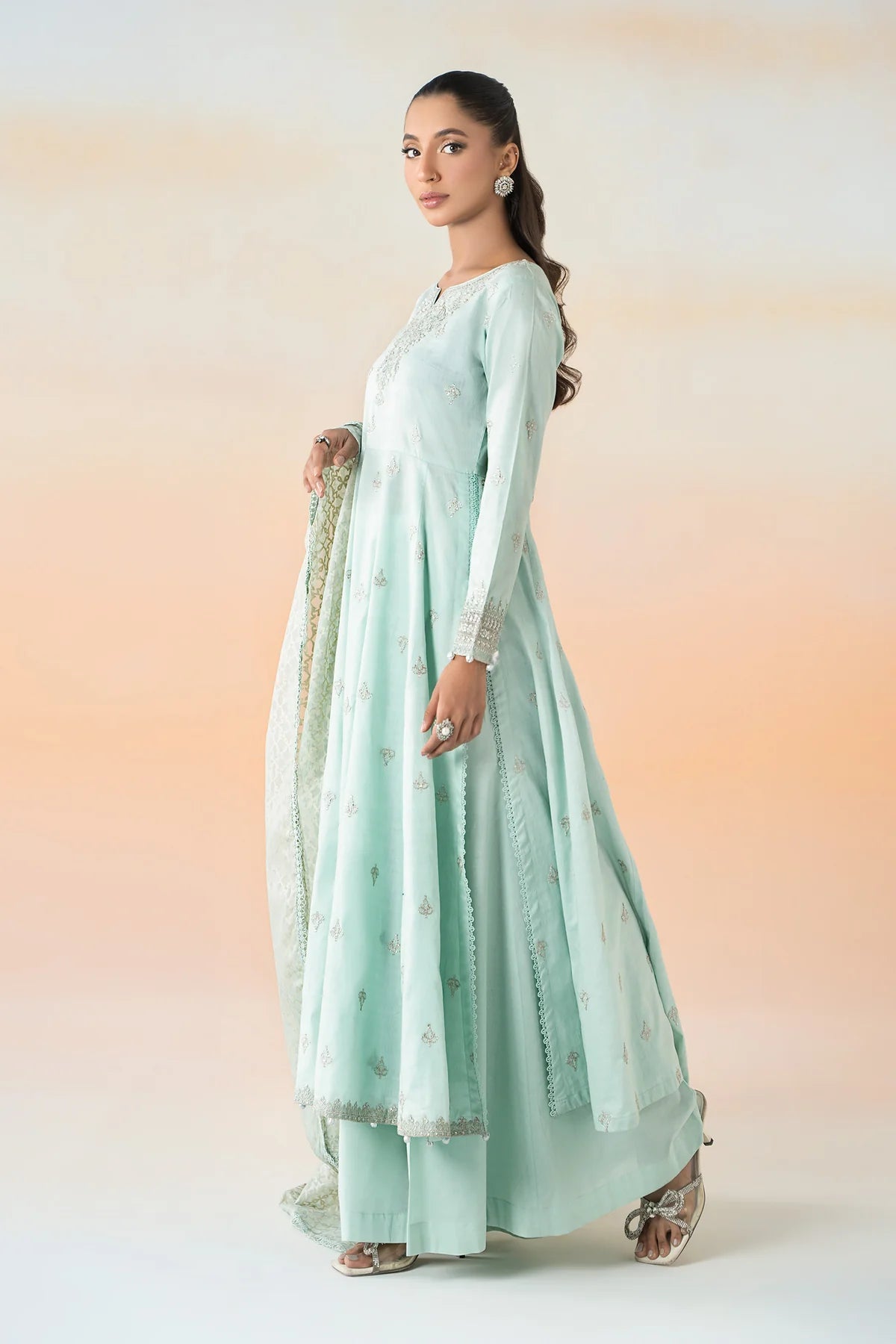 Maria.B- Ice Blue 3 Piece Embroidered Dobby Lawn Suit