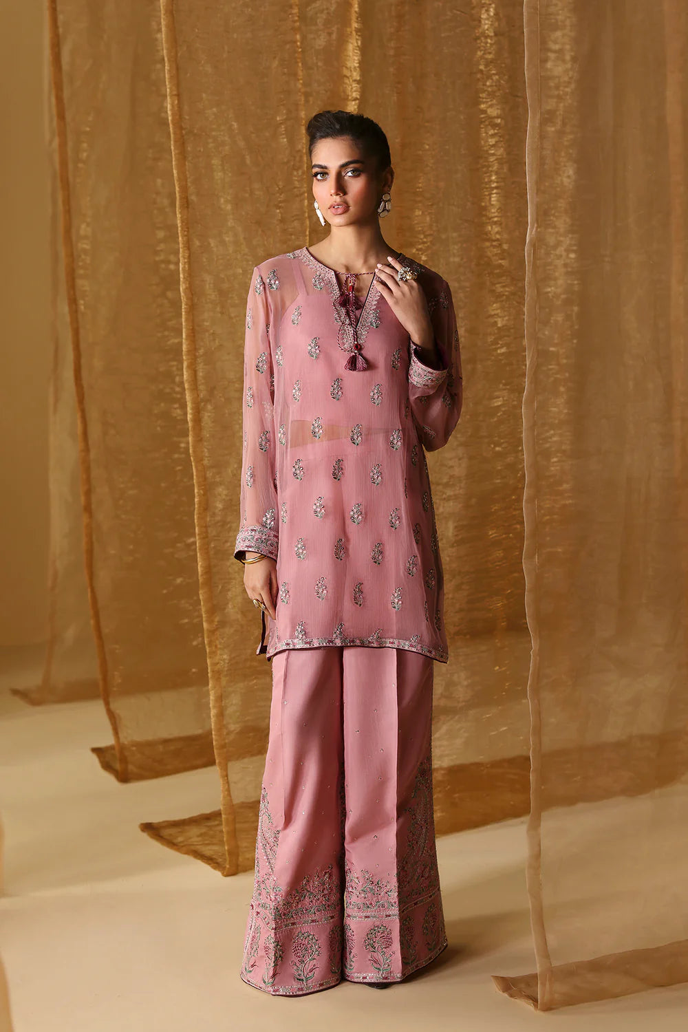 Ethnc- Pink Chiffon 3 PC