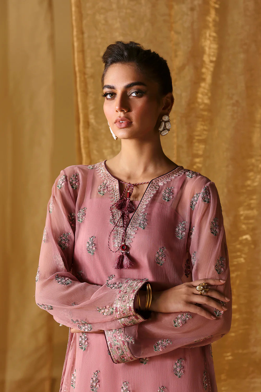 Ethnc- Pink Chiffon 3 PC