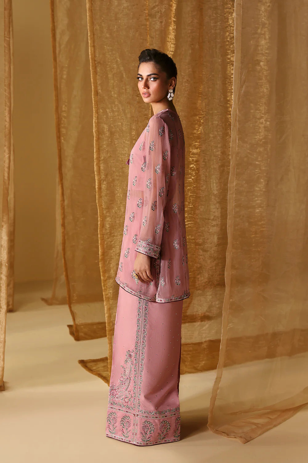 Ethnc- Pink Chiffon 3 PC
