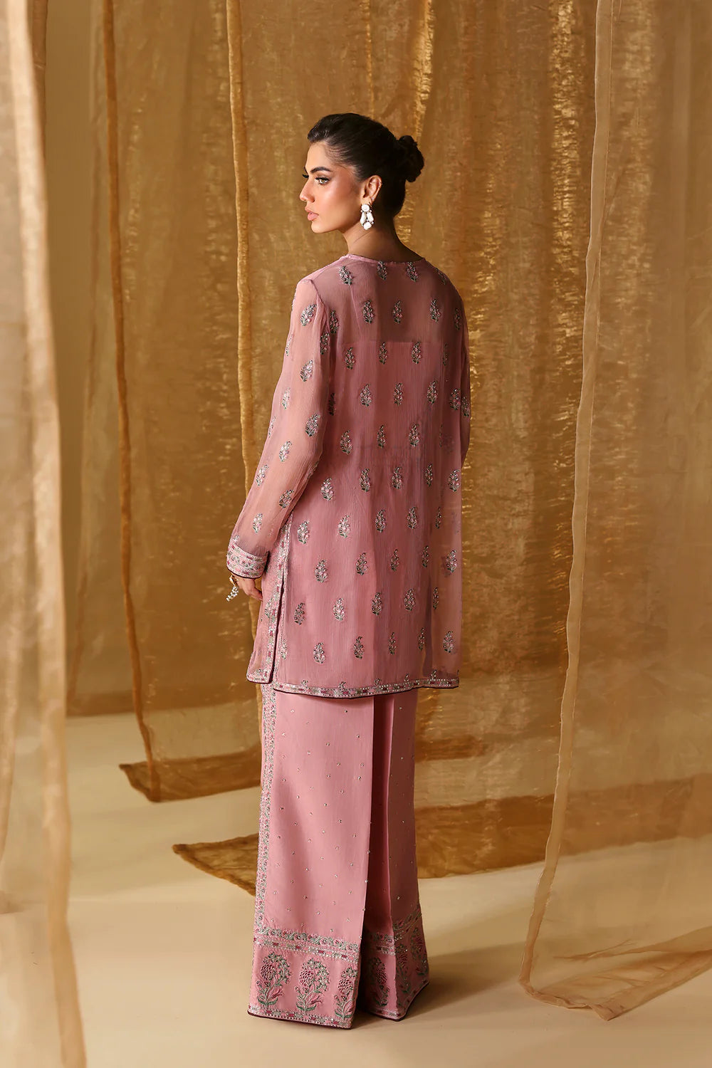 Ethnc- Pink Chiffon 3 PC