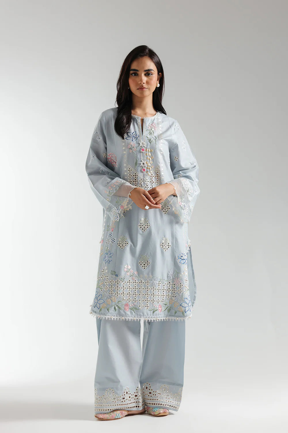 Ethnc- Grey Embroidered 2 PC