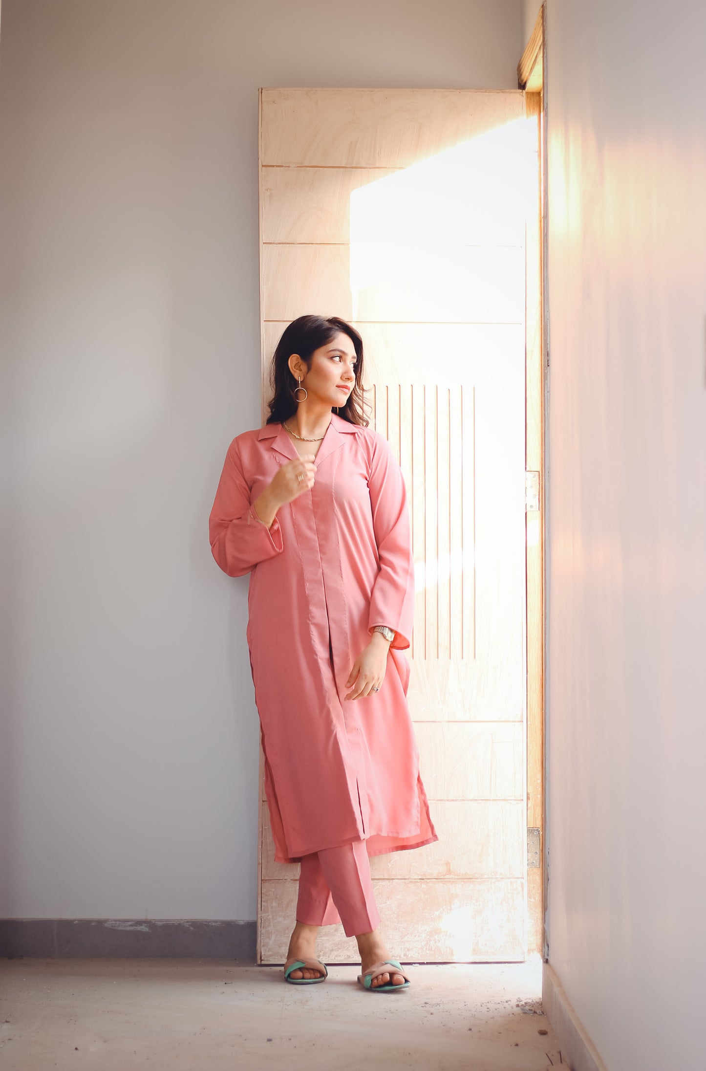 Zauk- Flamingo Pink Two Piece Dress