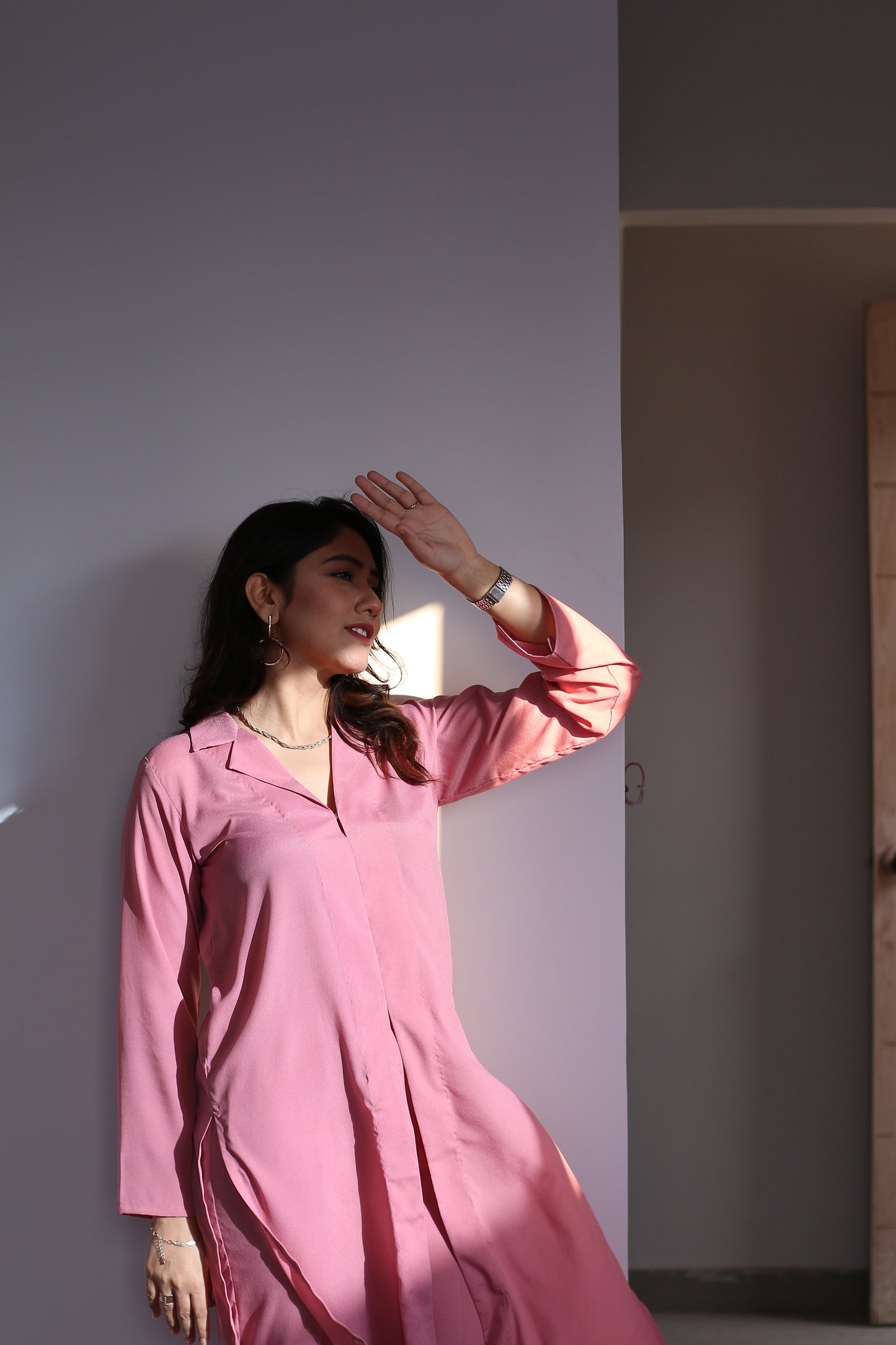 Zauk- Flamingo Pink Two Piece Dress