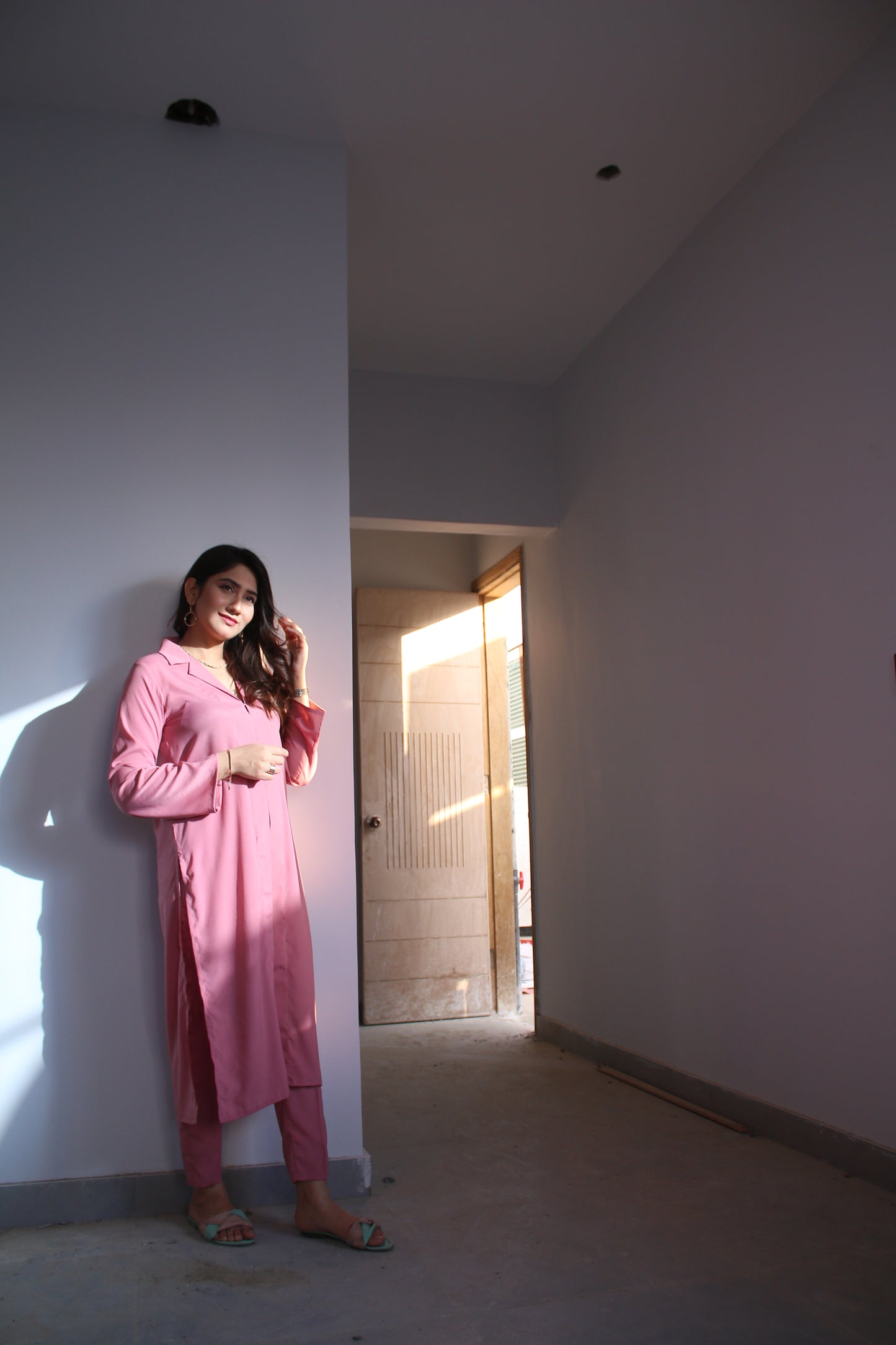 Zauk- Flamingo Pink Two Piece Dress