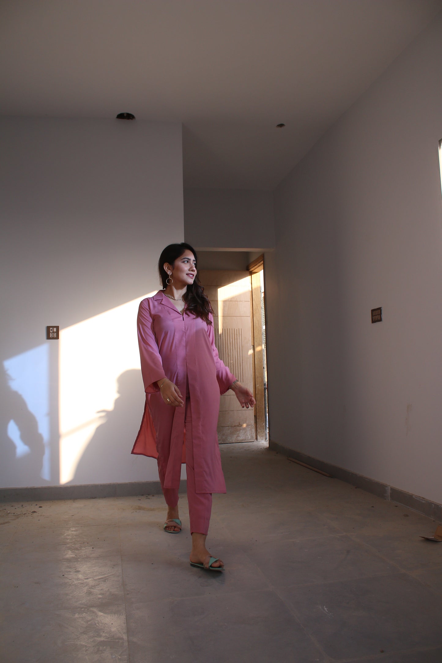 Zauk- Flamingo Pink Two Piece Dress