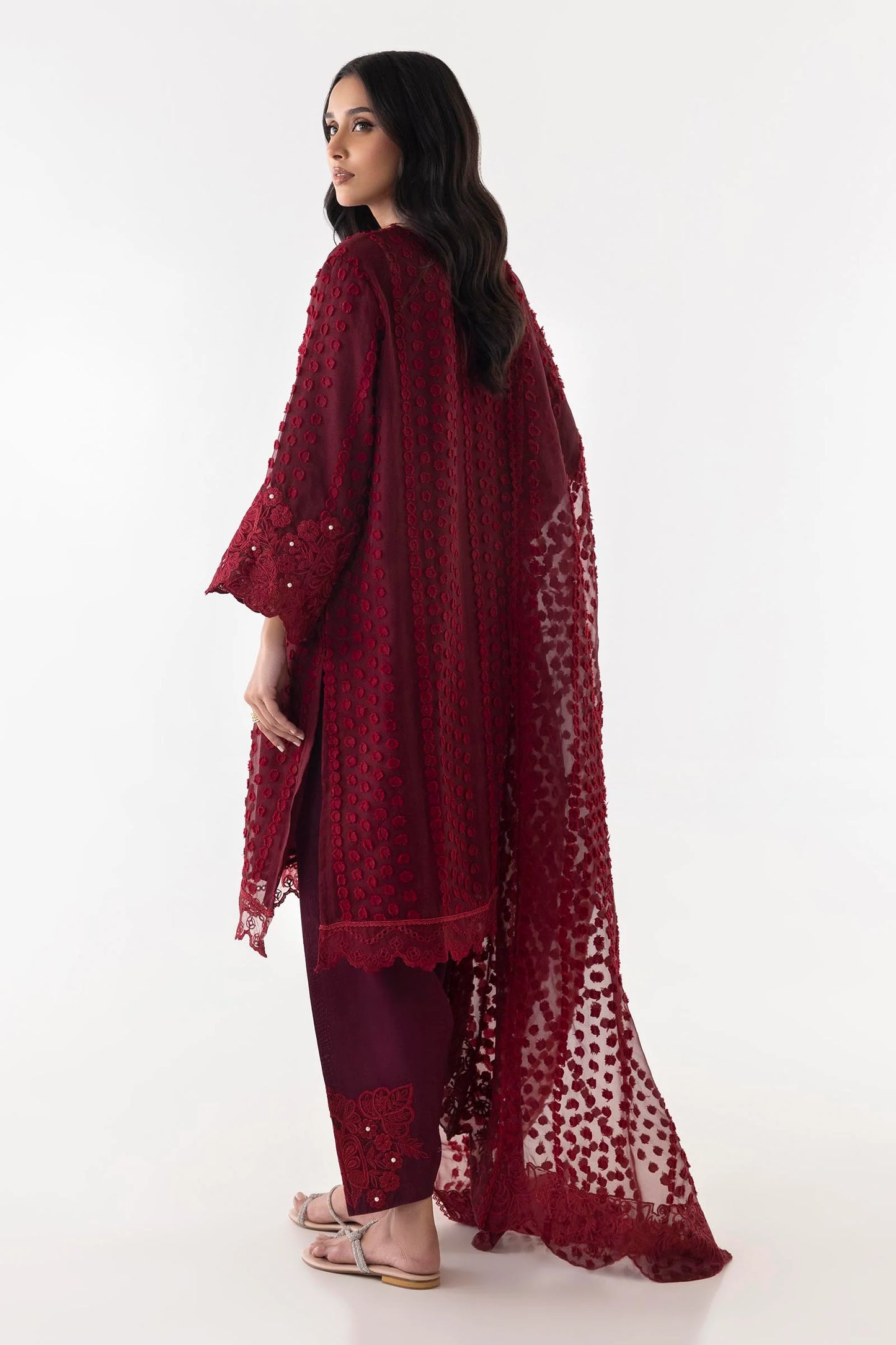 Sana Safinaz- Maroon Embroidered Shirt + Shalwar + Dupatta