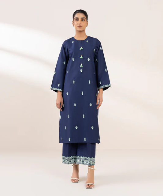 Sapphire- Navy Blue Embroidered Cambric Suit