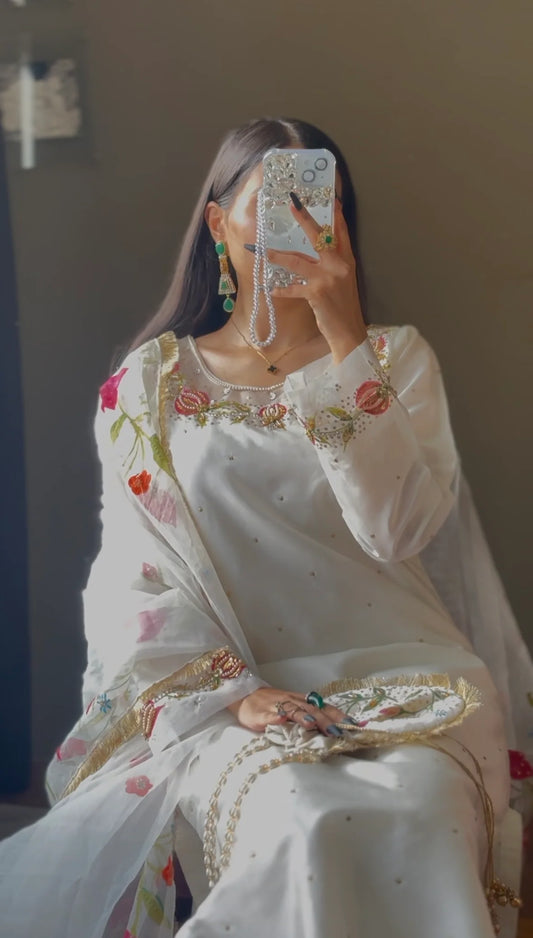 Rivaaj Fashion- White Sheesha Silk Suit