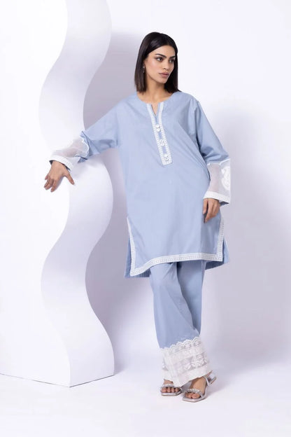 Khaadi- Embroidered | Crosshatch Poplin 2 Pc