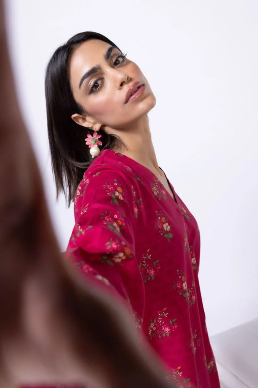 Khaadi- Red Crosshatch printed 2 PC