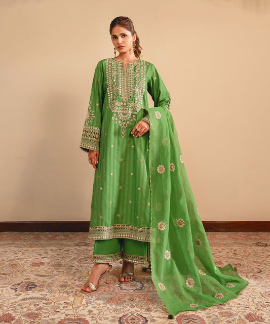 Sapphire- Embroidered Green 3 PC