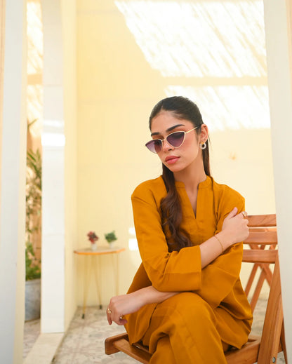 Zauk- 2PC Mustard Rawsilk