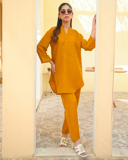 Zauk- 2PC Mustard Rawsilk