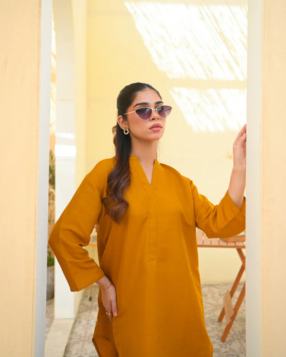 Zauk- 2PC Mustard Rawsilk
