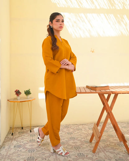 Zauk- 2PC Mustard Rawsilk