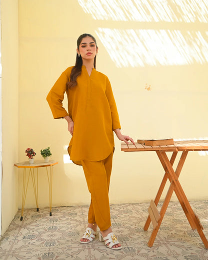 Zauk- 2PC Mustard Rawsilk