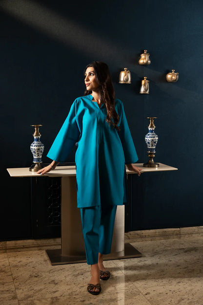 Jannat Tahir-  Teal cotton suit