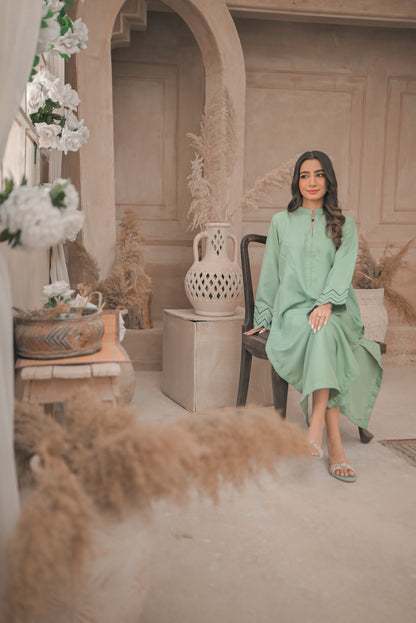 Zauk- Apple green embroidered 2 Pc suit