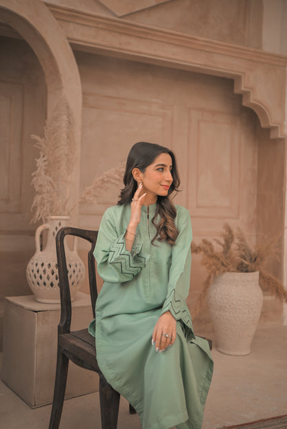 Zauk- Apple green embroidered 2 Pc suit
