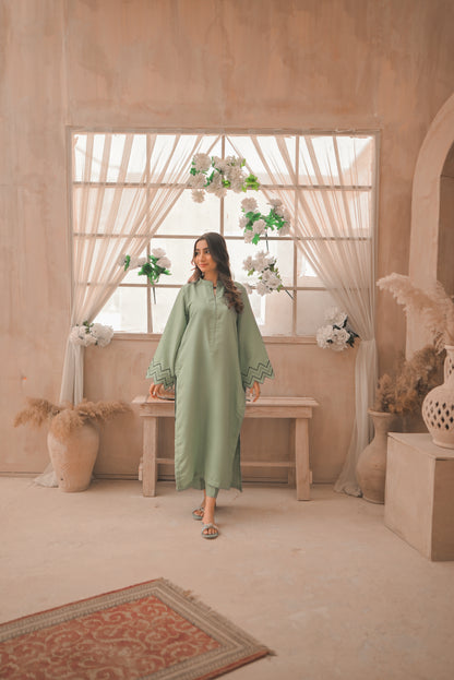 Zauk- Apple green embroidered 2 Pc suit
