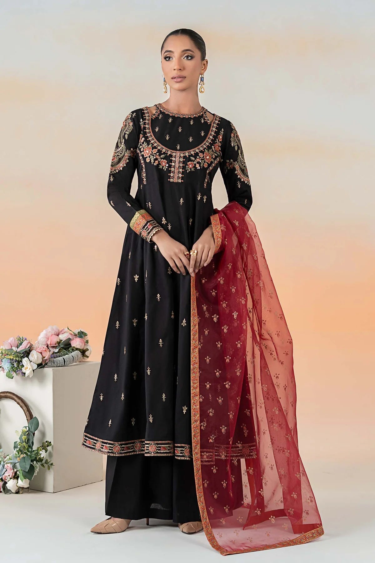 Maria. B- 3 Piece Embroidered Lawn Suit |