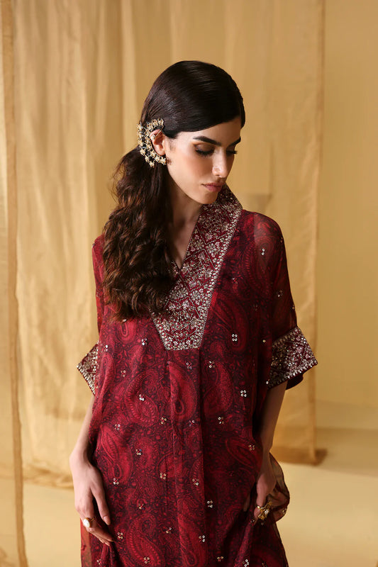 Ethnc- Maroon Embroidered Kaftan