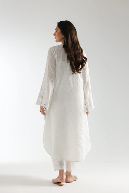 Ethnc- White Floral Embroidered 2 Pc Suit