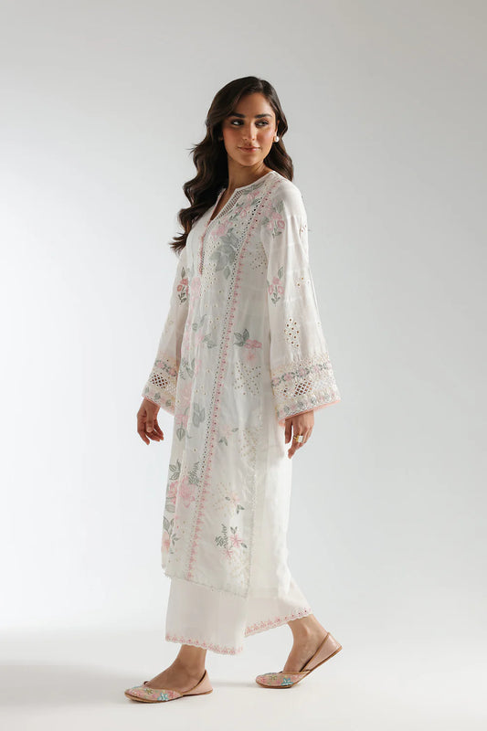 Ethnc- White & Pink Embroidered 2 Pc Suit
