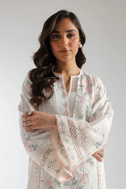 Ethnc- White & Pink Embroidered 2 Pc Suit