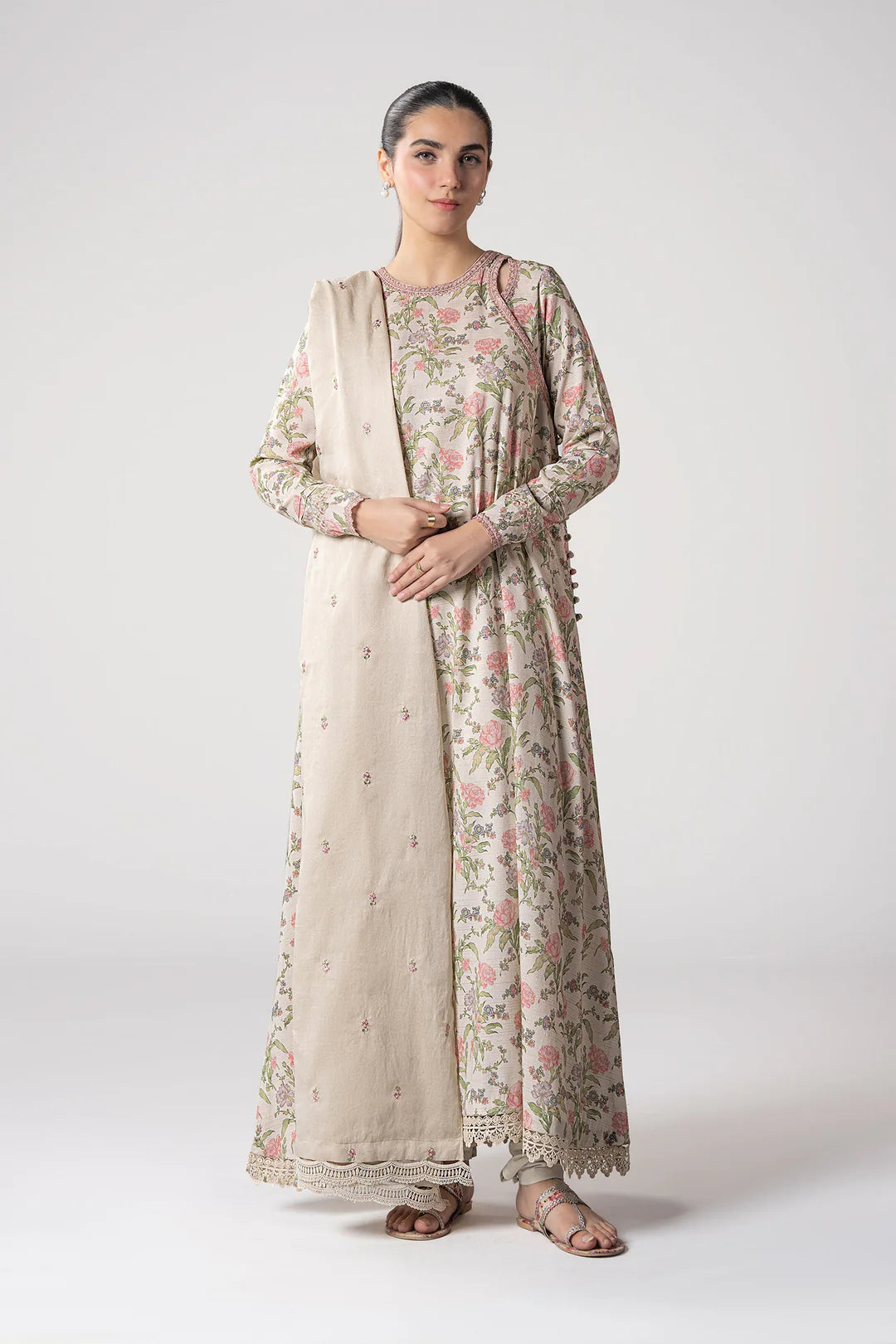 Maria. B- 2 Pc Embroidered Zari Stripes Suit