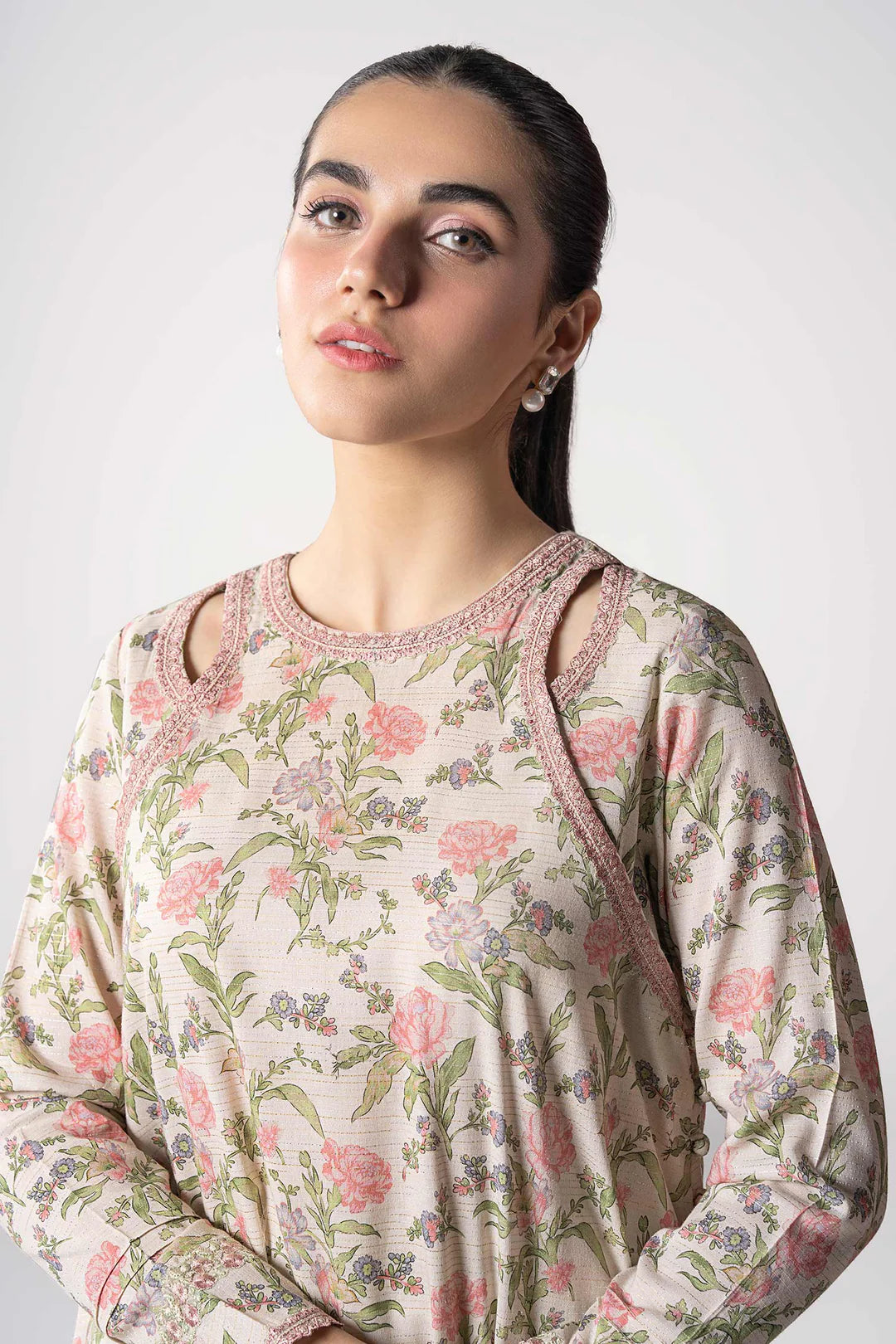 Maria. B- 2 Pc Embroidered Zari Stripes Suit