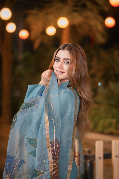 Rivaaj Fashion- Blue Raw Silk 3 Pc
