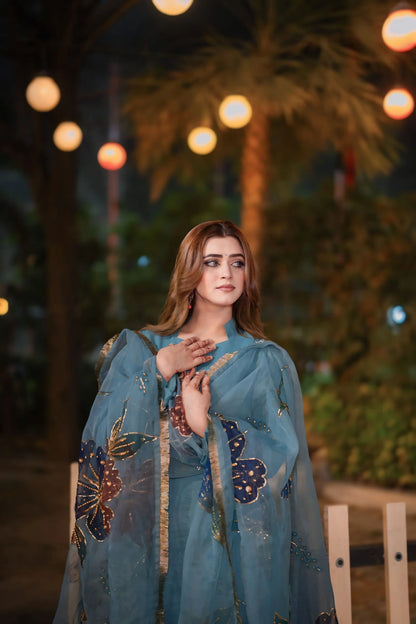 Rivaaj Fashion- Blue Raw Silk 3 Pc
