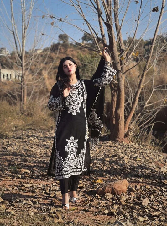 Rivaaj Fashion- Black Net Dress 3 Pc Suit