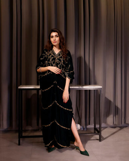 Jannat Tahir- Green Velvet Kaftan