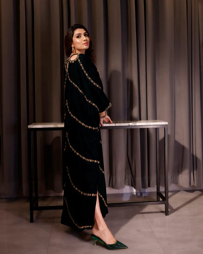 Jannat Tahir- Green Velvet Kaftan
