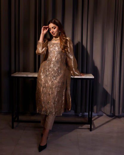 Jannat Tahir- Gold Tissue Suit