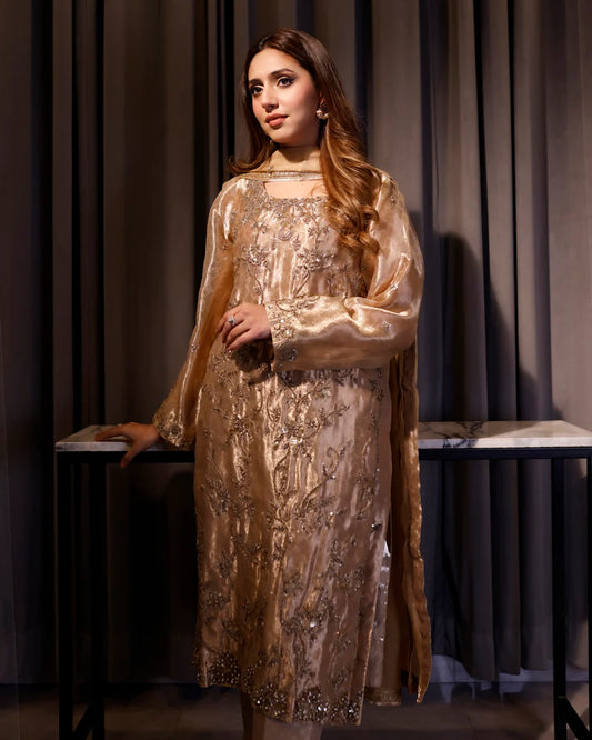 Jannat Tahir- Gold Tissue Suit