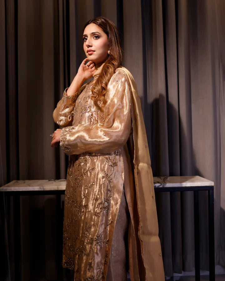 Jannat Tahir- Gold Tissue Suit