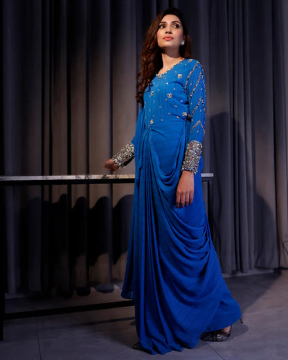 Jannat Tahir-  Cobalt blue saree pants