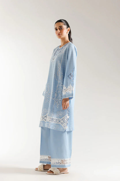 Ethnc- Ice Blue Embroidered Suit