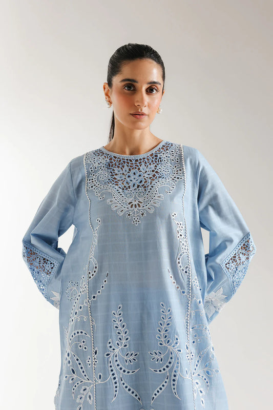 Ethnc- Ice Blue Embroidered Suit