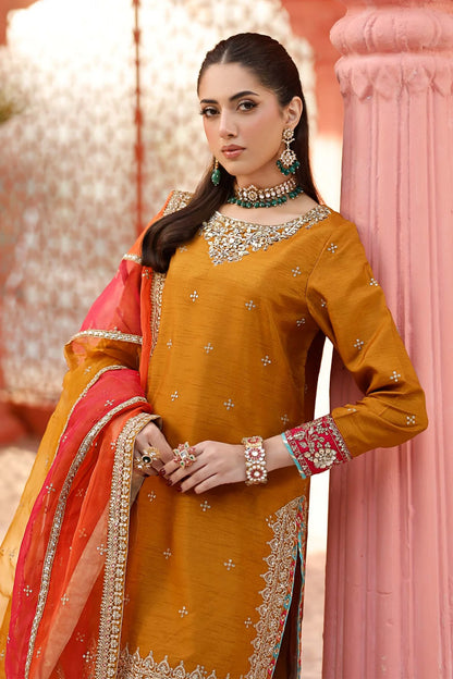 Maria. B- 3 Piece Embroidered Raw Silk Suit