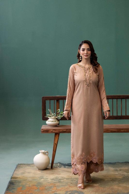 Abr E Zareen- Beige Embroidered 2 Pc